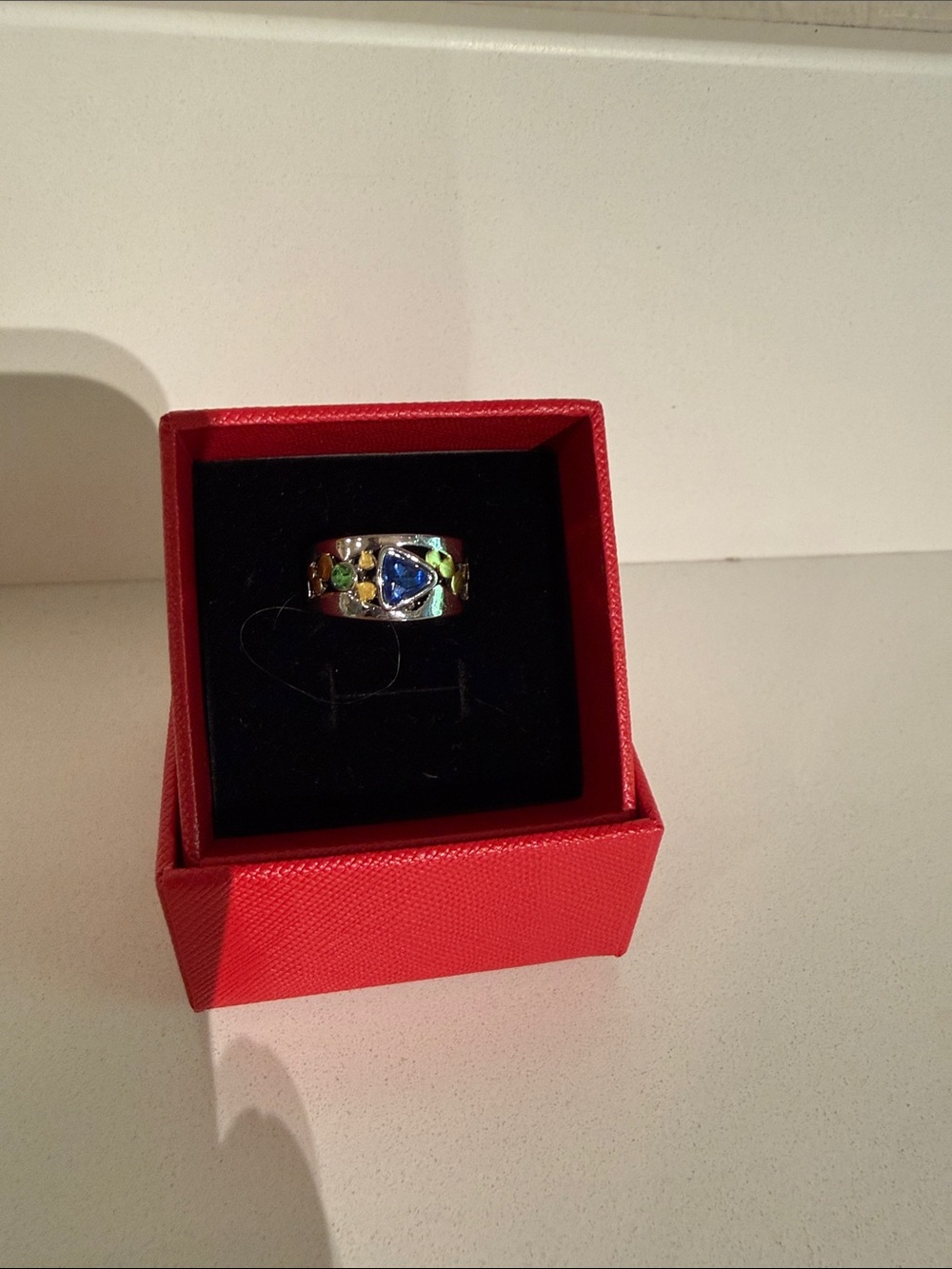 Multicolor Accent Ring - Blue Teardrop Center